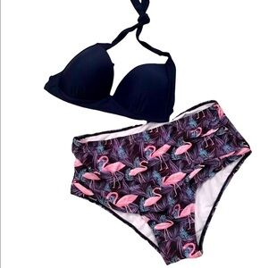 Plus Size Halter Top With High Waist Flamingo Print Bikini Set Size XXXL NWOT